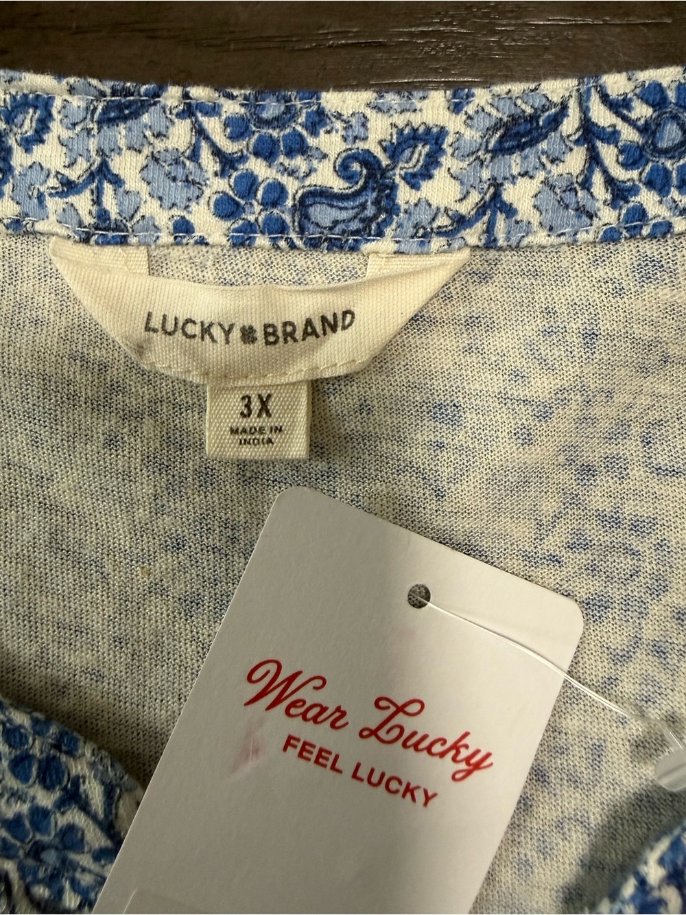Lucky Brand Women’s Plus Peasant Boho Top Blue Paisley Floral Size 3XL - Picture 6 of 7
